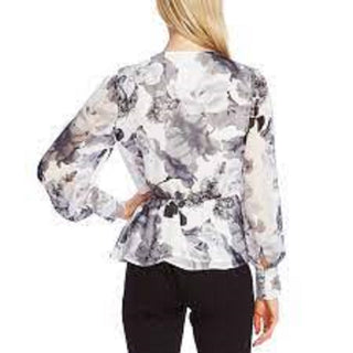 Vince Camuto Women's Floral-Print Asymmetrical Peplum Top White Size Large