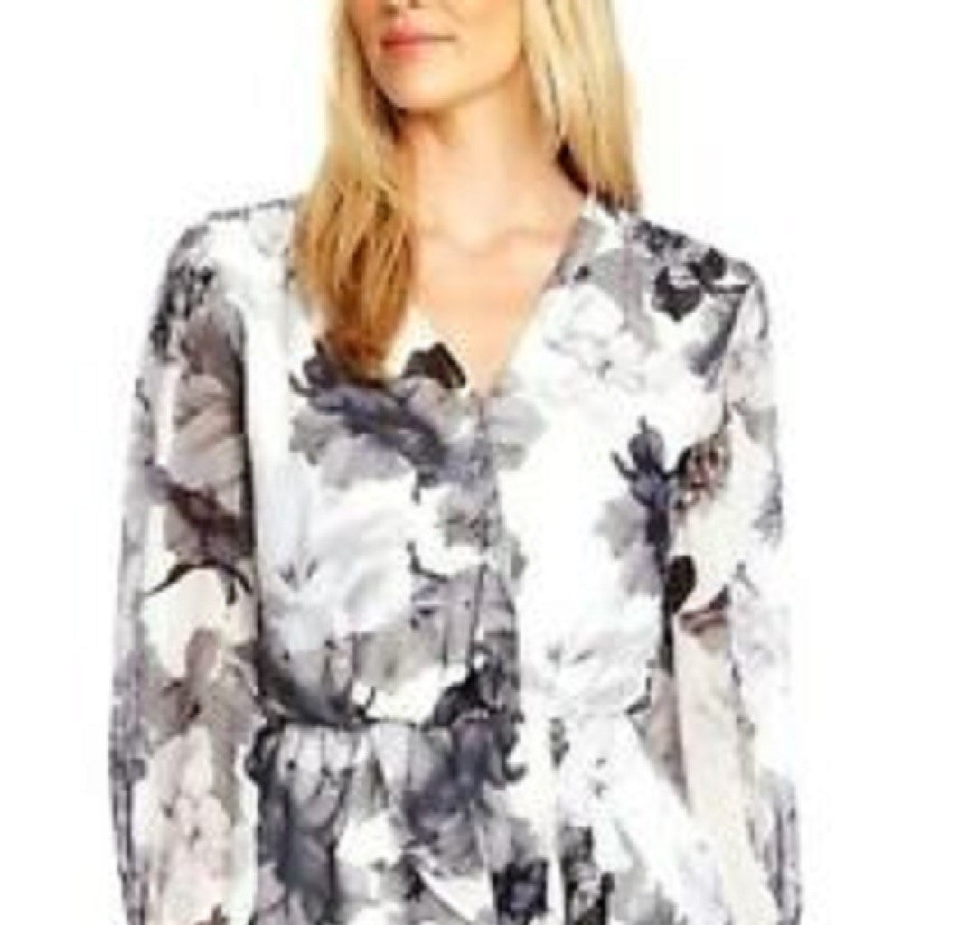 Vince Camuto Women's Floral-Print Asymmetrical Peplum Top White Size Large