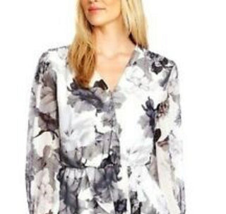 Vince Camuto Women's Floral-Print Asymmetrical Peplum Top White Size Large