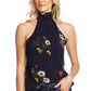 Vince Camuto Women's Floral-Print Mock-Neck Top Navy Size X-Large