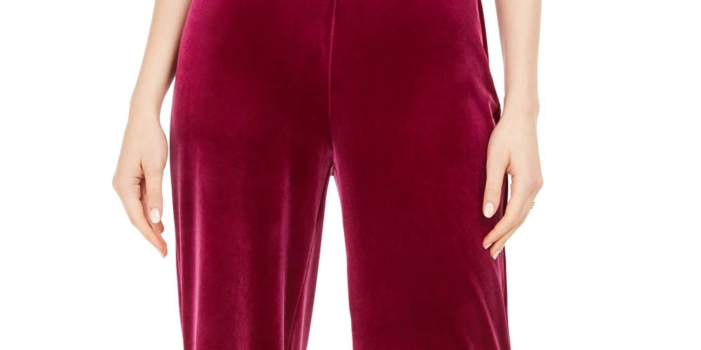 MSK Women's Embellished Trim Velvet Pants Pink Size Medium