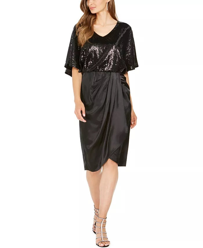 28th & Park Women's Sequined Draped Blouson Dress Black Size 16