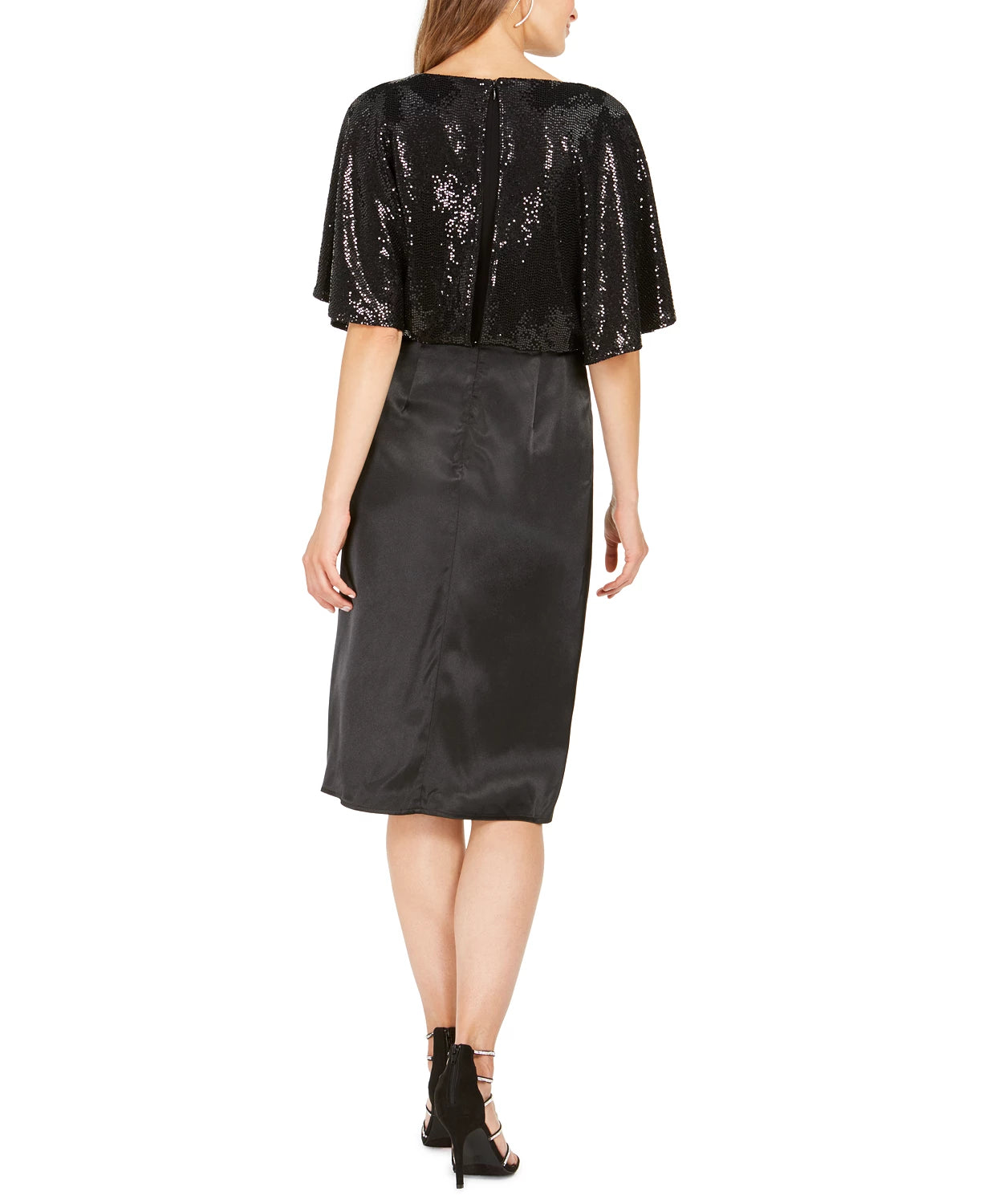 28th & Park Women's Sequined Draped Blouson Dress Black Size 16