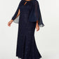 SL Fashions Women's Plus Size Lace Capelet Gown Navy Size Petite Small