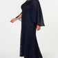 SL Fashions Women's Plus Size Lace Capelet Gown Navy Size Petite Small