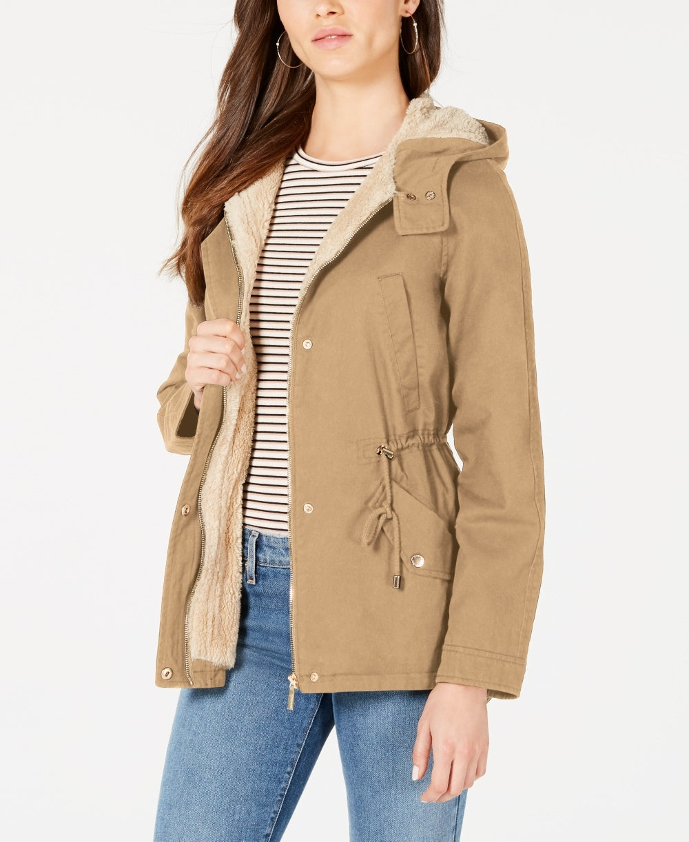 Collection B Juniors' Hooded Anorak Jacket Brown Size XX Large