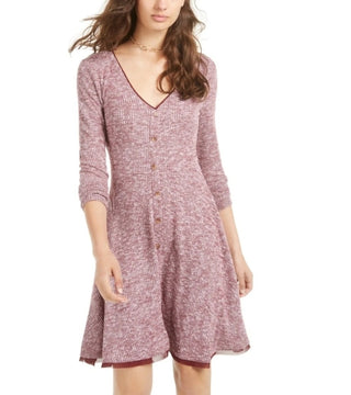 American Rag Junior's Marled Rib Knit Fit & Flare Dress Red Size Small