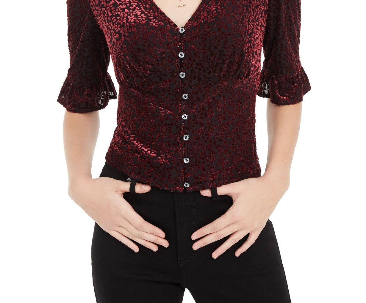 American Rag Juniors' Burnout Velvet Top Black Size Medium