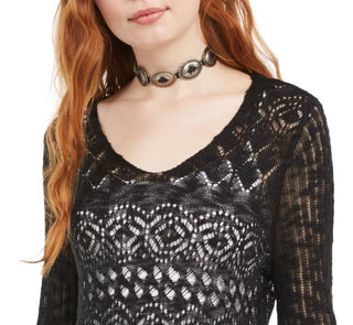 American Rag Juniors'' Pointelle-Knit Flared-Sleeve Sweater Black Size Medium