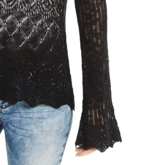 American Rag Juniors'' Pointelle-Knit Flared-Sleeve Sweater Black Size Medium