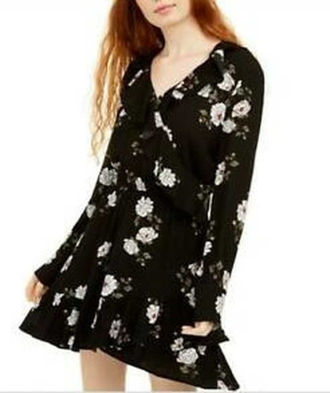 American Rag Junior's Floral Faux Wrap Dress Black Size Medium