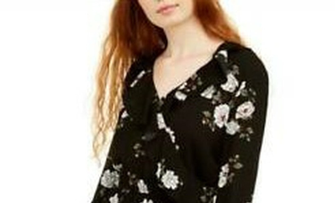 American Rag Junior's Floral Faux Wrap Dress Black Size Medium