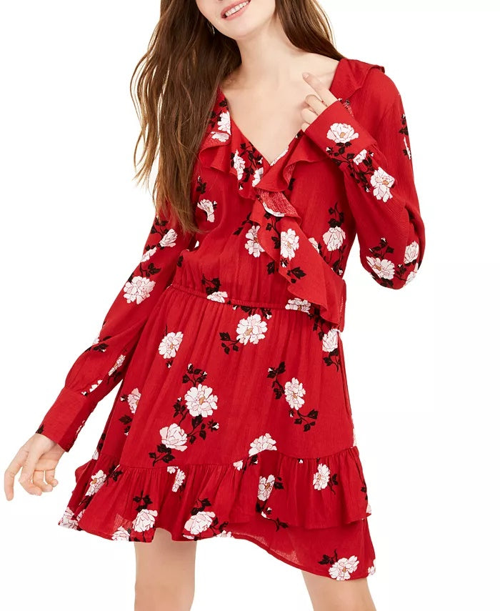 American Rag Juniors'' Floral Faux Wrap Dress Red Size Medium