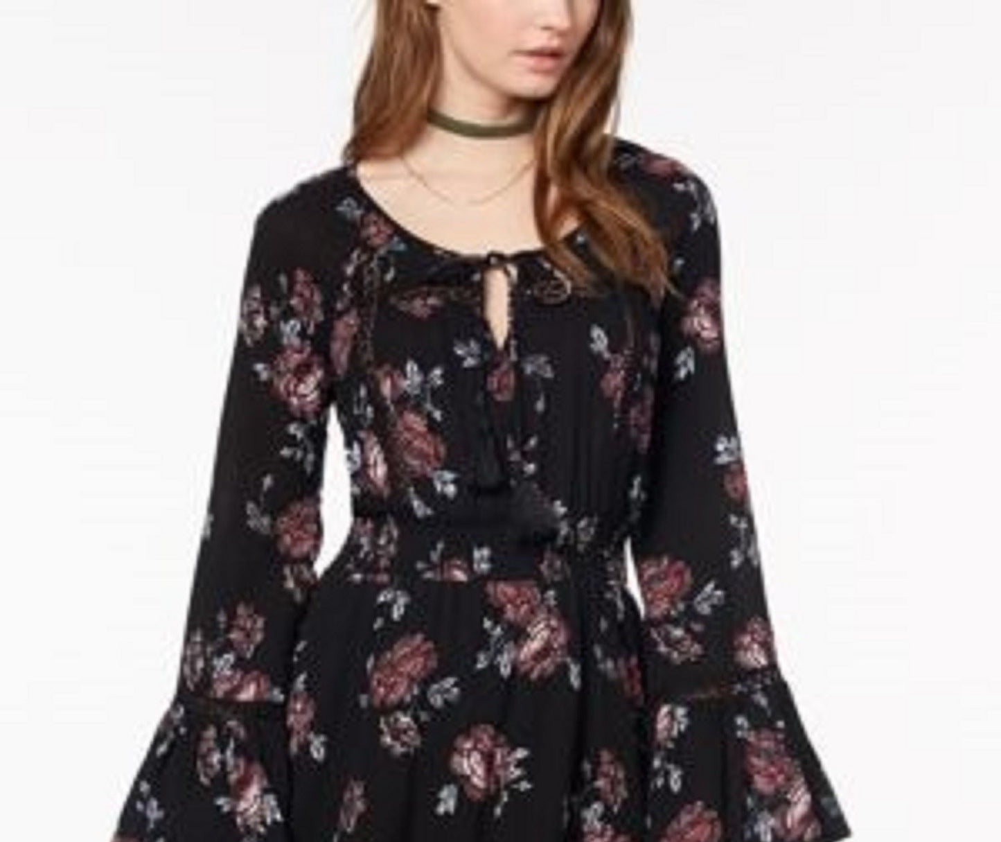 American Rag Juniors' Ruffled Floral-Print Peasant Dress Black Size Small