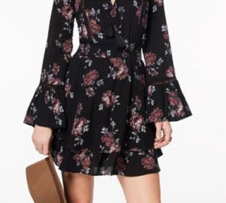 American Rag Juniors' Ruffled Floral-Print Peasant Dress Black Size Small