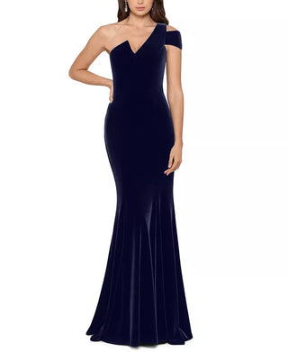 Betsy & Adam Women's Velvet One Shoulder Gown Navy Size 4
