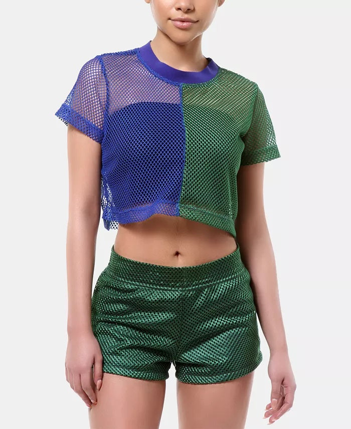 ARTISTIX Women's Brooklyn Colorblocked Fishnet Crop Top Green Size Small