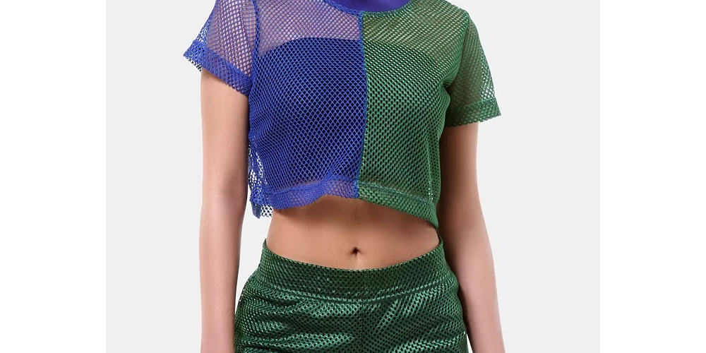 ARTISTIX Women's Brooklyn Colorblocked Fishnet Crop Top Green Size Small