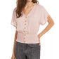 Planet Gold Juniors' Button-Up Smocked Top Pink Size Large