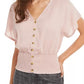 Planet Gold Juniors' Button-Up Smocked Top Pink Size Large