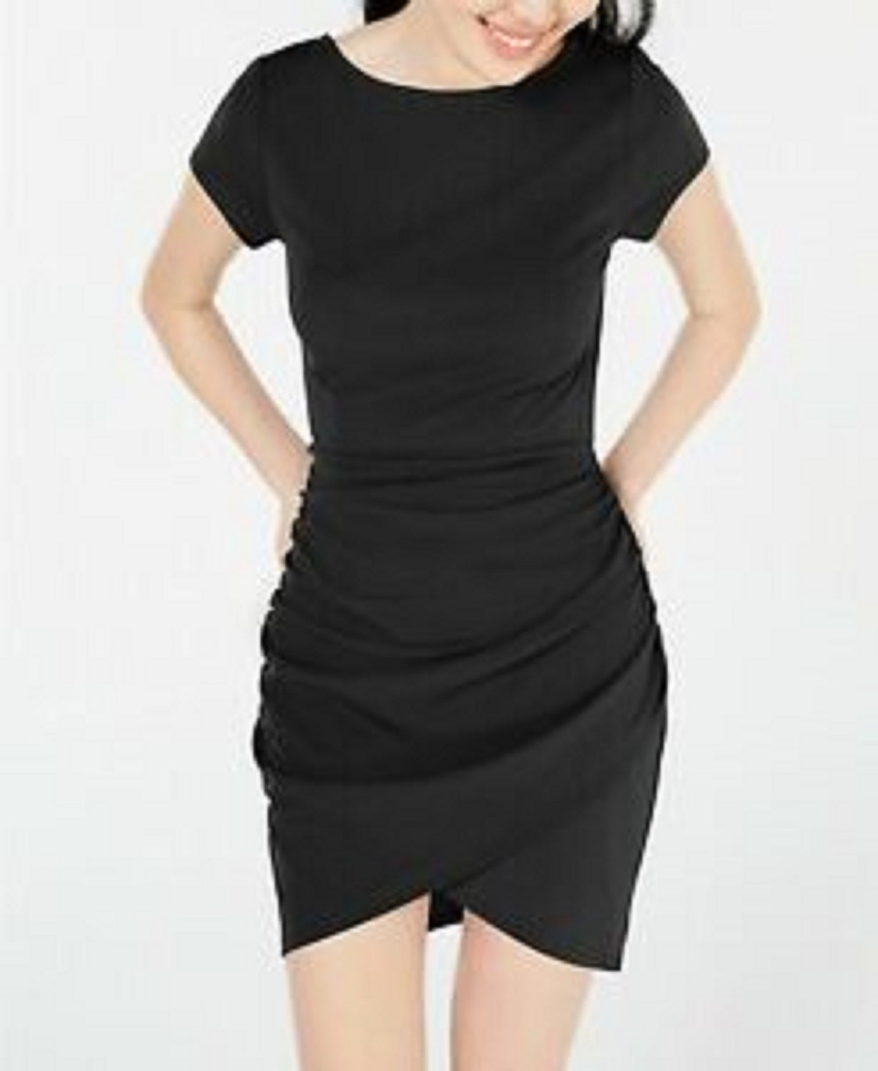 Planet Gold Juniors' Gathered Bodycon Dress Black Size Medium