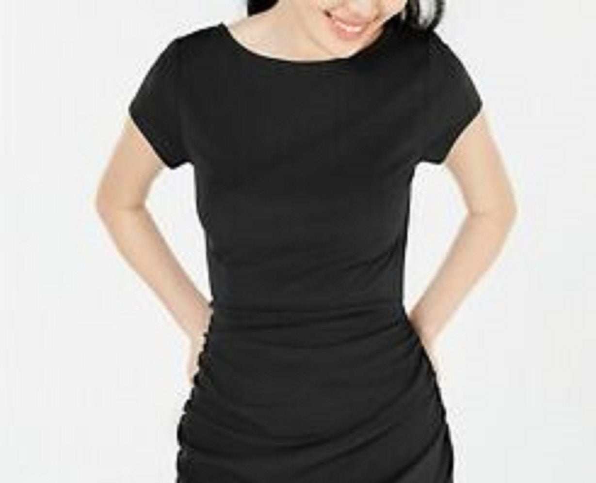 Planet Gold Juniors' Gathered Bodycon Dress Black Size Medium