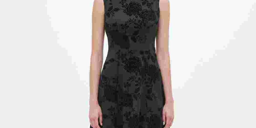 Tommy Hilfiger Women's Velvet-Flocked Shadow Floral Scuba Dress Black Size 12