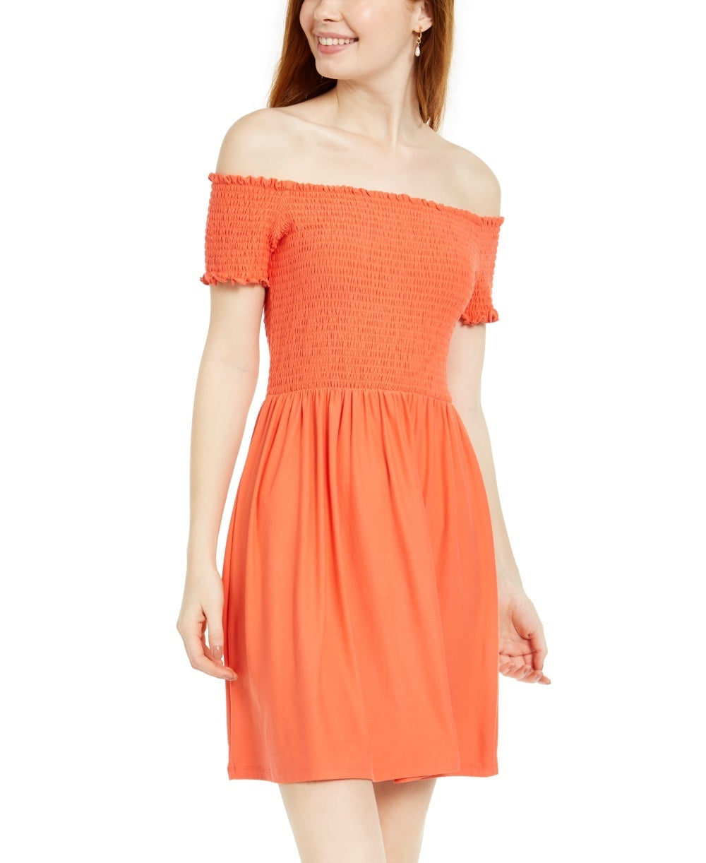 Planet Gold Junior's Off Shoulder Dress Orange Size X-Large