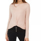 Planet Gold Juniors' Twist-Front Sparkly Ribbed Top Dark Pink Size Small