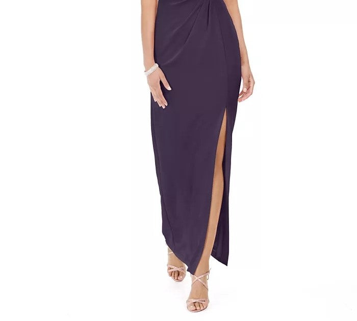 Adrianna Papell Women's Ruffled One-Shoulder Gown Dark Purple Size 4