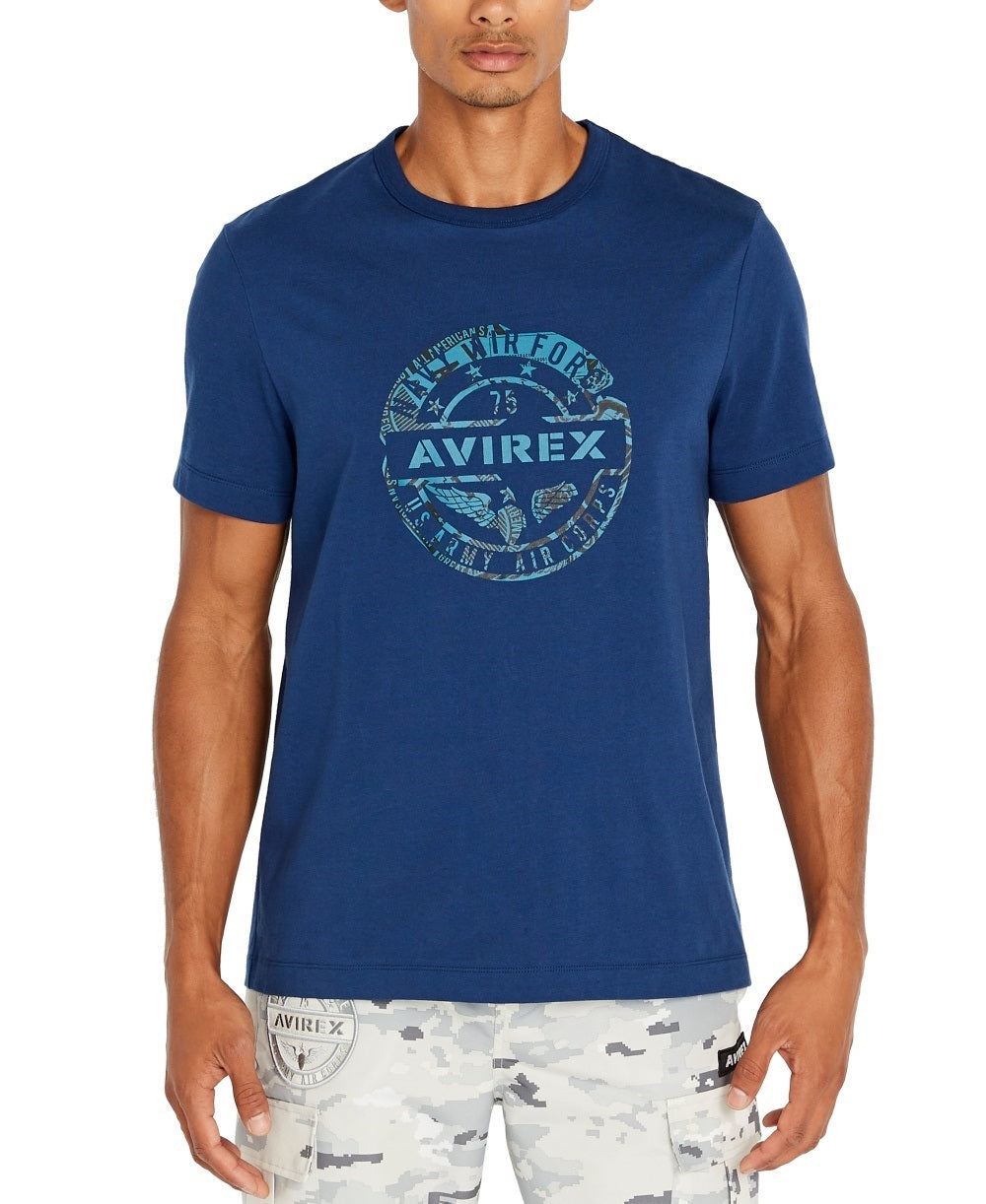Avirex Men's Globe Print T-Shirt Blue Size Medium