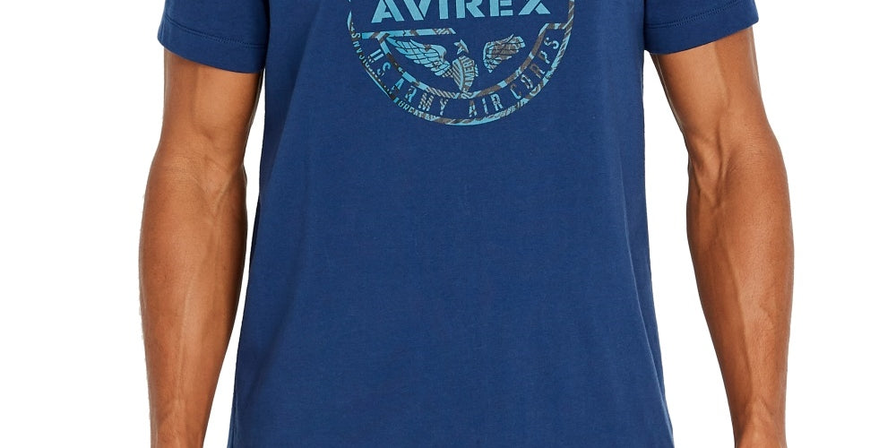 Avirex Men's Globe Print T-Shirt Blue Size Medium