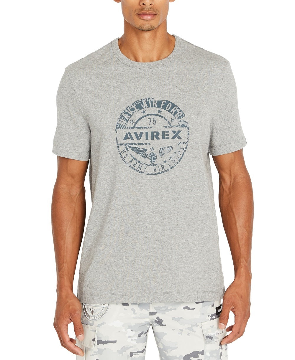 Avirex Men's Globe Print T-Shirt Grey Size Medium