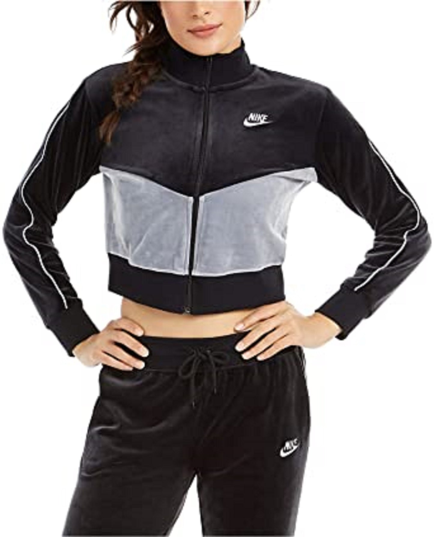 Nike Women's Sportswear Velour Colorblocked Jacket Charcoal Size Small