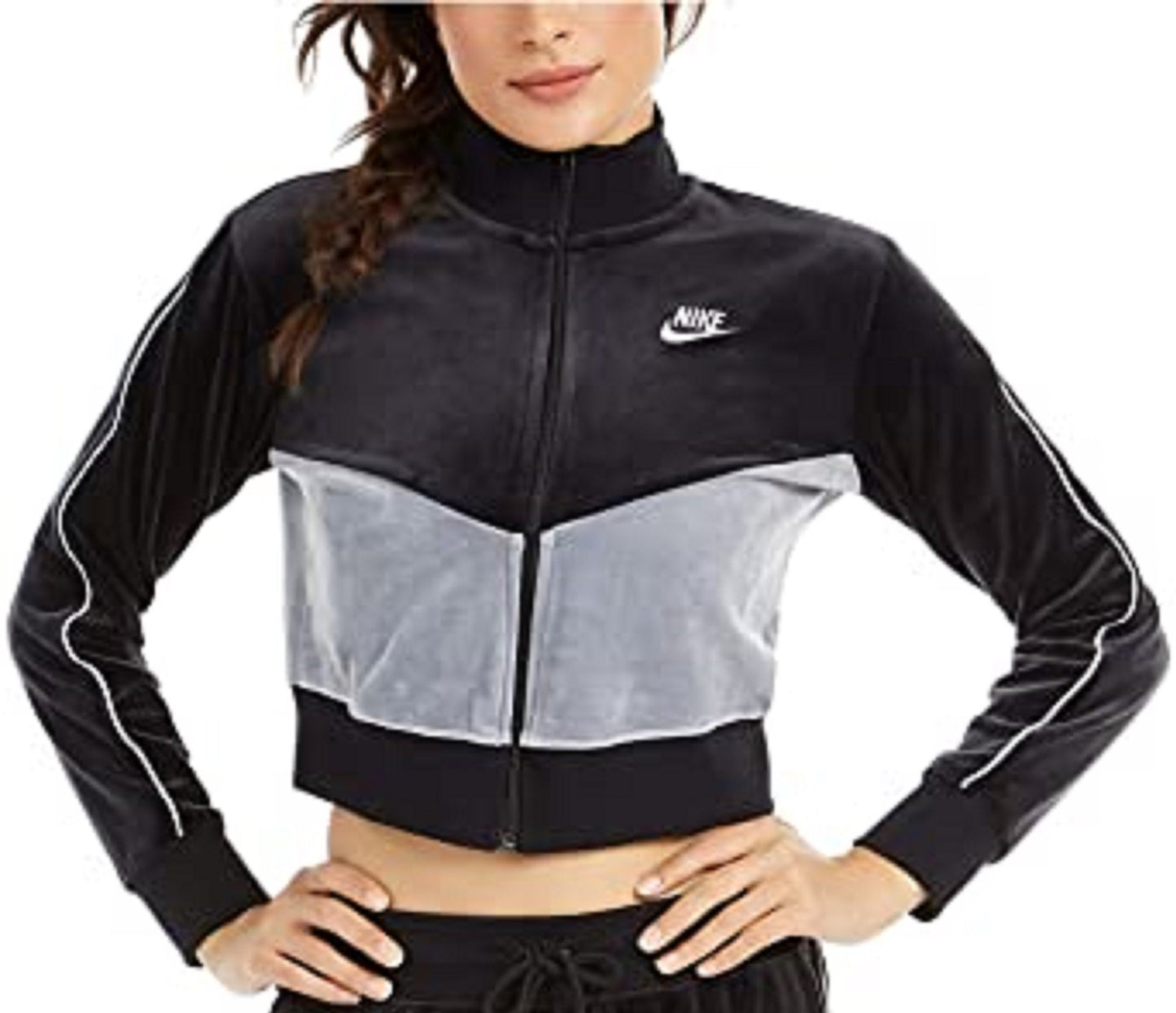 Nike Women's Sportswear Velour Colorblocked Jacket Charcoal Size Small
