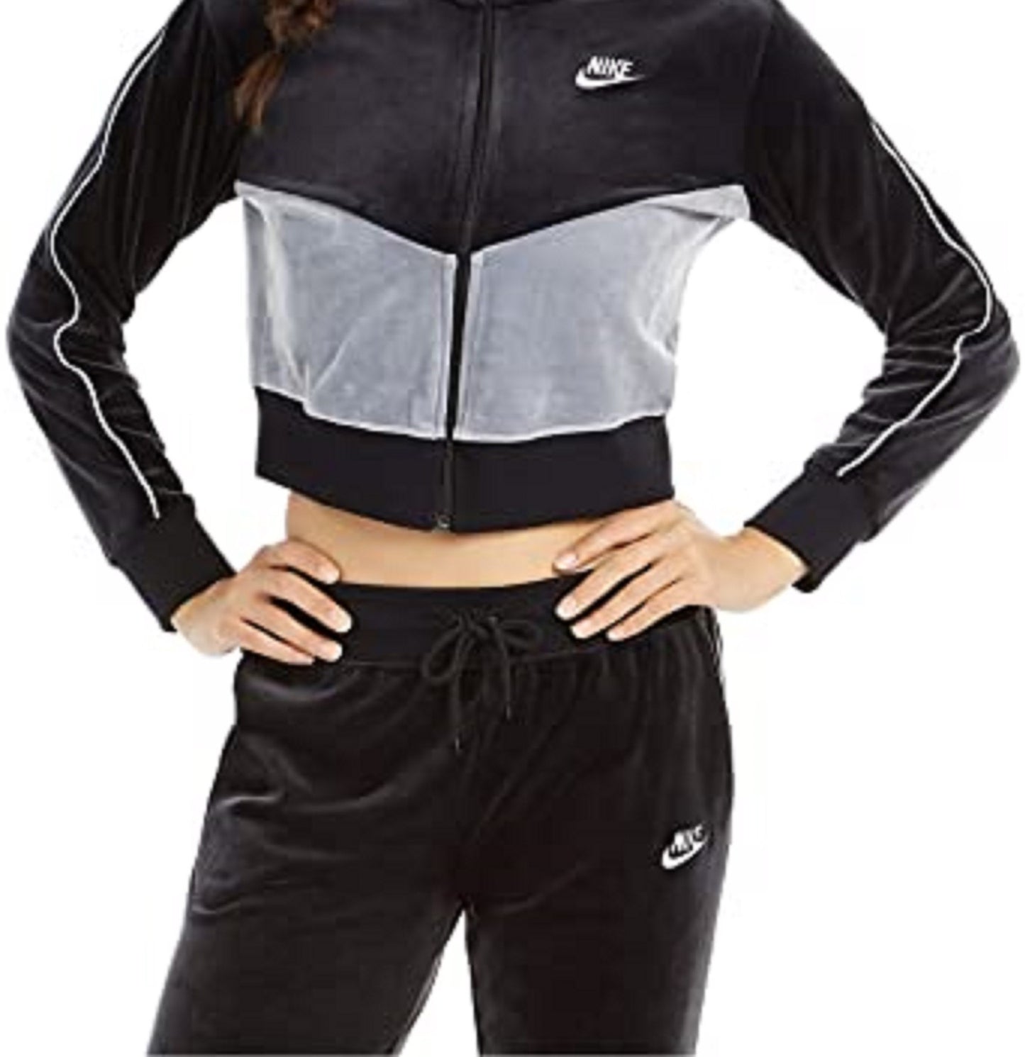 Nike Women's Sportswear Velour Colorblocked Jacket Charcoal Size Small