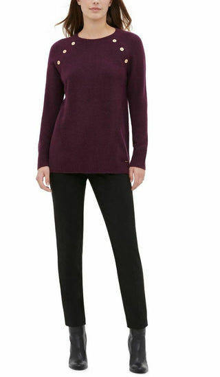 Calvin Klein Women's Button-Detail Crewneck Sweater Purple Size X-Large