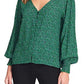Sanctuary Women's Noelle Smocked Cuff Blouse Green Size Small