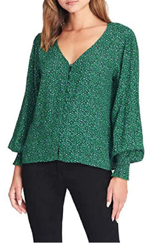 Sanctuary Women's Noelle Smocked Cuff Blouse Green Size Small