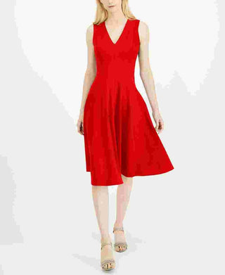 Calvin Klein Women's Fit & Flare Midi Dress Red Size 4