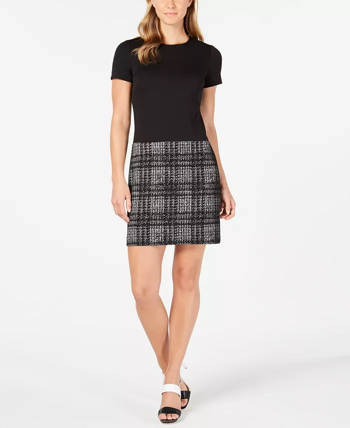 Calvin Klein Women's Solid & Plaid Shift Dress Black Size 2