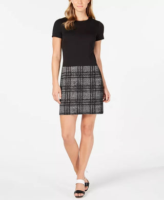Calvin Klein Women's Solid & Plaid Shift Dress Black Size 2
