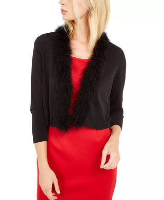 Calvin Klein Women's Feather Trim Shrug Black Size X-Large