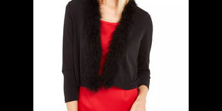 Calvin Klein Women's Feather Trim Shrug Black Size X-Large