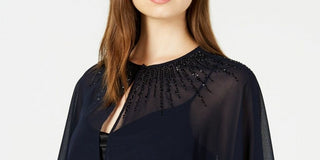 Calvin Klein Women's Beaded Chiffon Cape Navy Size Large