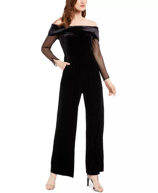 Calvin Klein Women's Off The Shoulder Velvet Jumpsuit Black Size 6