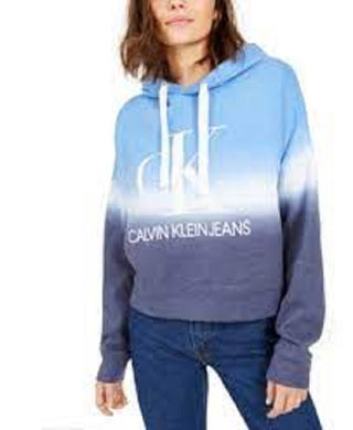 Calvin Klein Women's Cropped Tie-Dye Graphic Hoodie Blue Size X-Large