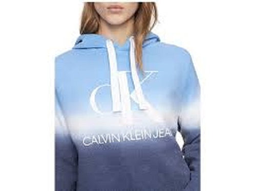 Calvin Klein Women's Cropped Tie-Dye Graphic Hoodie Blue Size X-Large