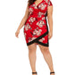 Almost Famous Women's Floral Cap Sleeve V Neck Short Sheath Dress Red Size 2X