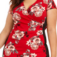 Almost Famous Women's Floral Cap Sleeve V Neck Short Sheath Dress Red Size 2X